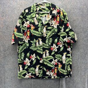 Pacific Legend Shirt Mens 2XL Black Parrot Floral Hawaiian Made In Hawaii